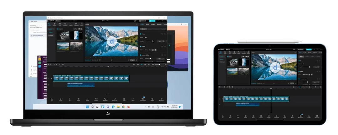 Duet mirroring an iPhone and iPad to a desktop computer
